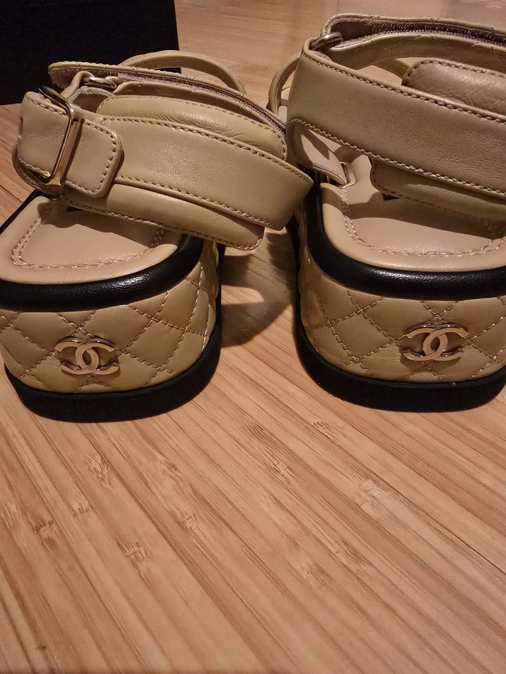 Chanel 22A Quilted Lambskin Platform Sandals - Beige/Black - Size 38C (New) - Picture 3 of 11